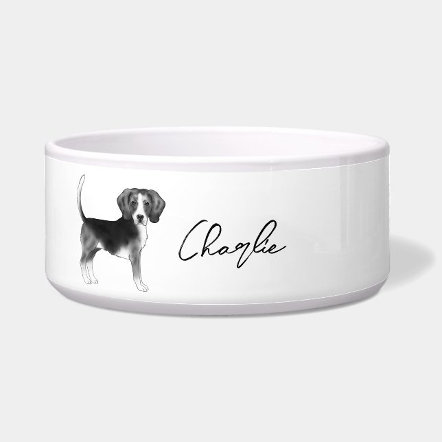 Tigela Desenho de Beagle em Preto e Branco com Nome (Frente)