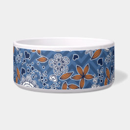 Tigela Design azul branco e laranja floral