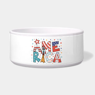 Tigela Design Colorido com Texto América e Estrelas
