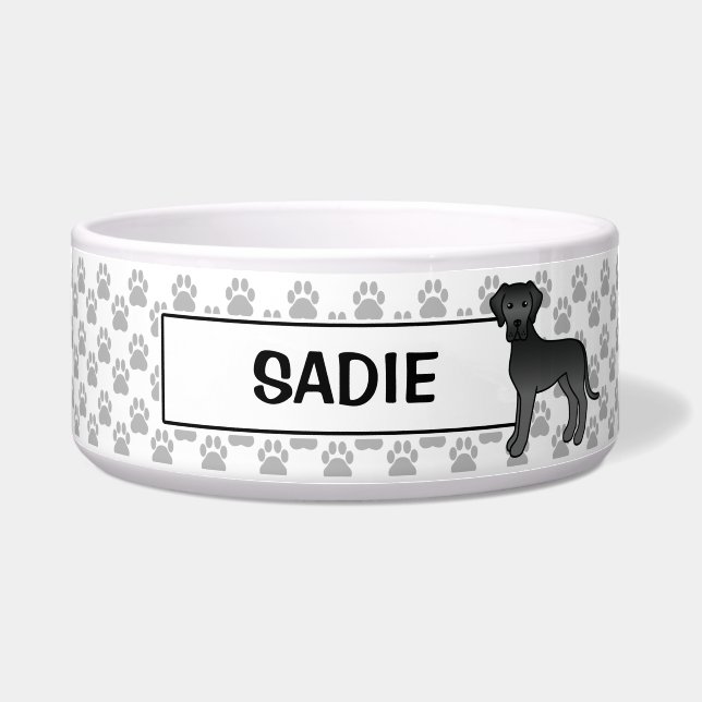 Tigela Design de cachorro Dogue Alemão preto com nome do  (Frente)