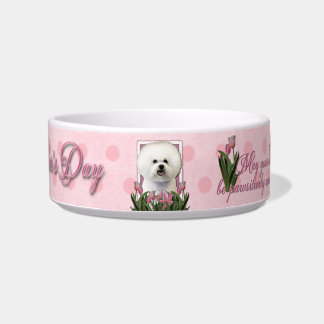 Tigela Dia das mães - tulipas cor-de-rosa - Bichon Frise