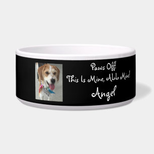 Tigela DIY Pet Name, Photo, Message "Paws off!" Branco