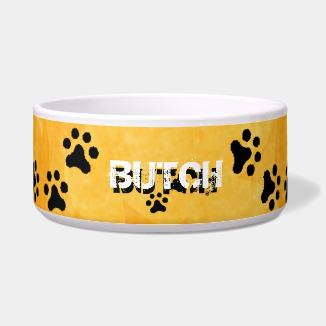 Tigela do Cachorro Pegadas (amarelo sol) (Frente)