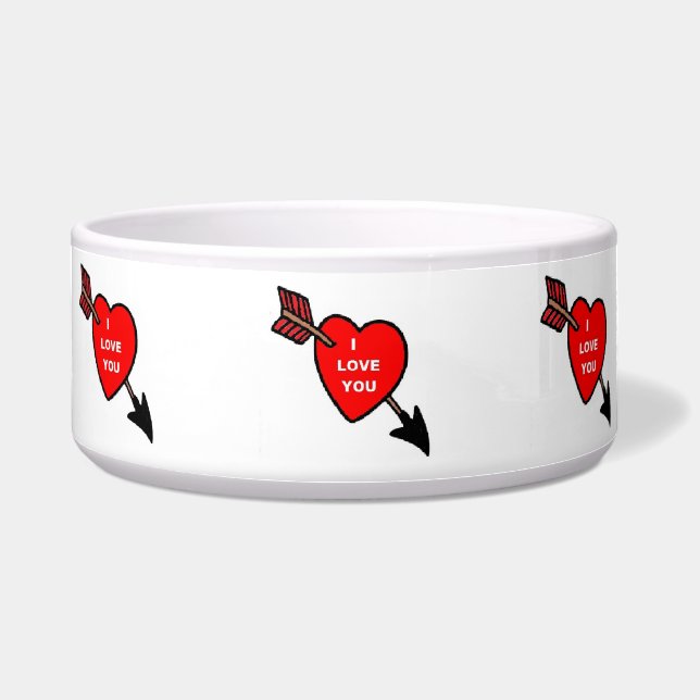 Tigela Dog Bowl Arrow Heart Red, Eu Te Amo (Frente)