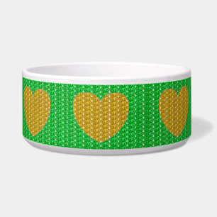 Tigela Dog Bowl Glitter Dourado Coração Verde