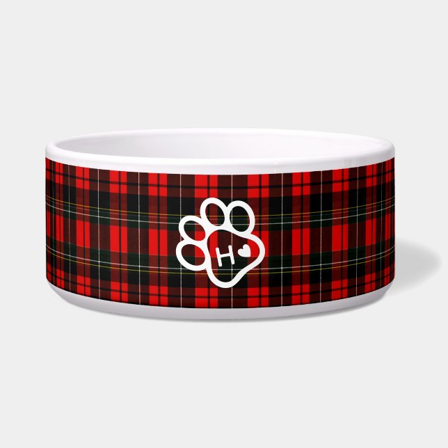 Tigela  Dog Pets Monogram Name Paw Heart Tartan (Frente)