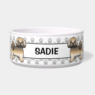 Tigela Dourado Desative Lhasa Apso Dog Com Pistas E Nome