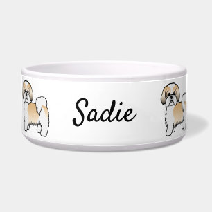 Tigela Dourado e branco Shih Tzu Cute Cartoon Cão e Nome