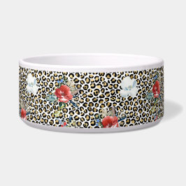 Tigela Dourado Leopardo Impresso Vermelho Floral Branco