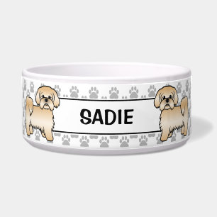 Tigela Dourado Shih Tzu Cute Dog Com Palhetas E Nome