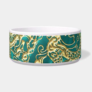Tigela Dragão Dourado em relevo na Turquesa Satin Impress