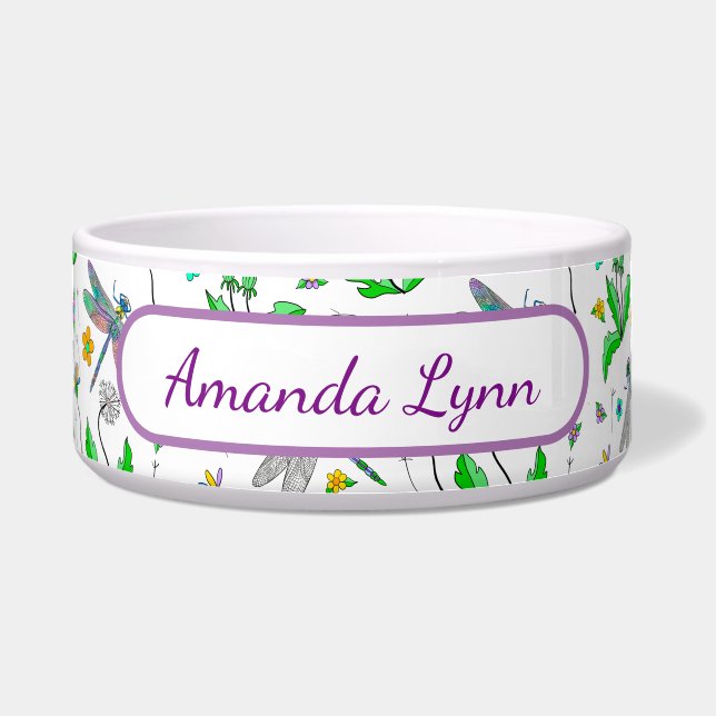 Tigela Dragonflies personalizados e Dandelions (Frente)