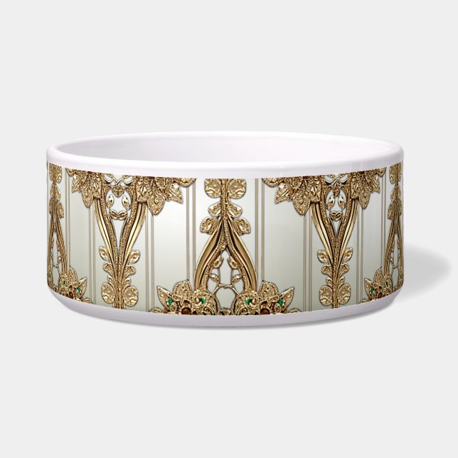 Tigela Elegant Gold Ornate Ceramic Pet Bowl (Frente)