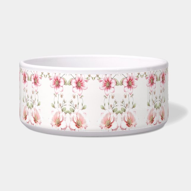 Tigela Elegant Pink White Floral Ceramic Pet Bowl (Frente)