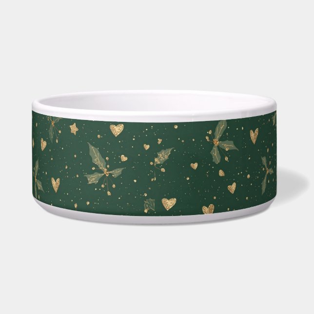 Tigela Elegante Emerald & Dourado Dog Bowl - Natal clássi (Frente)