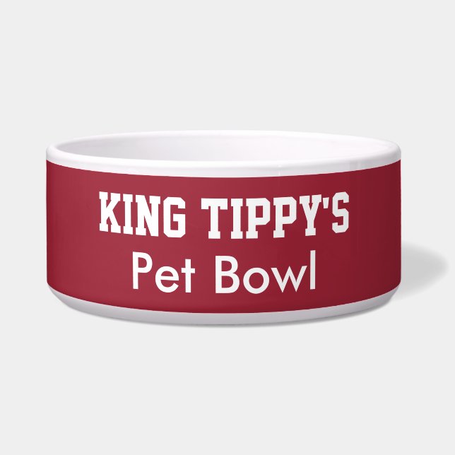 Tigela Engraçado Rei Cão Pet Bowl Red White PERSONALIZAR  (Frente)
