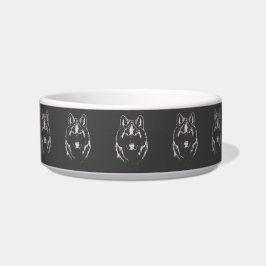 Tigela Esboço de cabeça de lobo cinza e branco funky