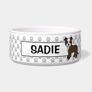 Tigela Escadas Brindle E Branca Com Nome Personalizado