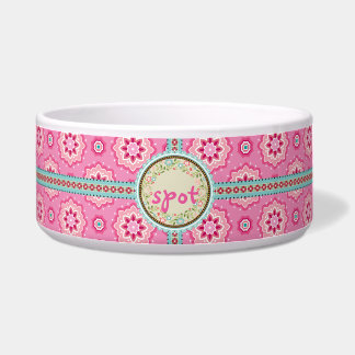Tigela Etiqueta e Fita com Nome Rosa e Floral