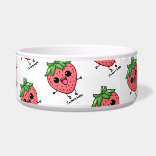 Tigela Eu sou Berry Happy, fofinha, saltando morango kawa