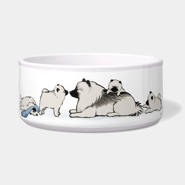 Tigela Família do Keeshond com peúga azul (Frente)