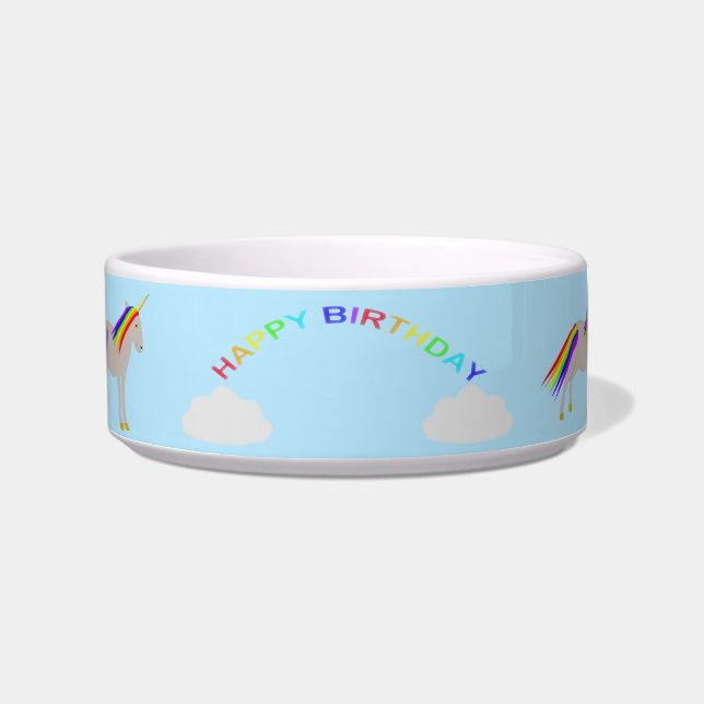 Tigela Fantasy Birthday Unicorn Rainbow and Clouds (Frente)