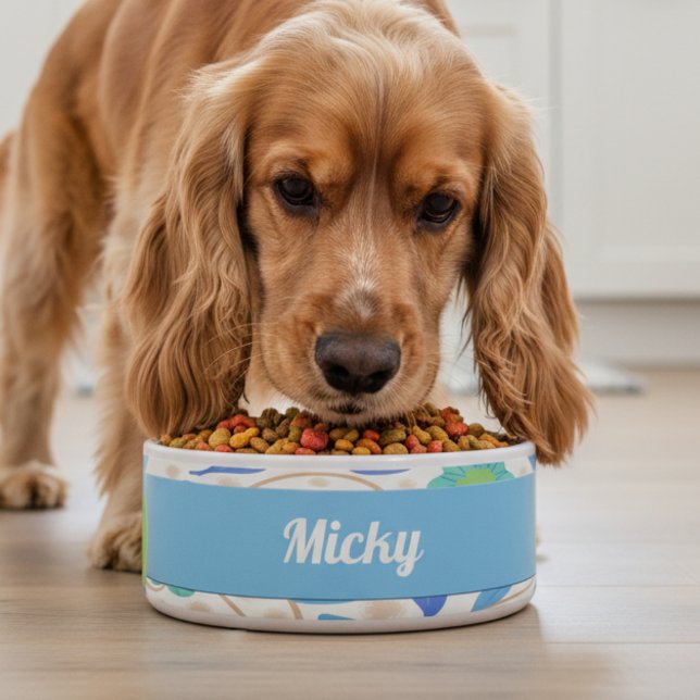 Tigela Fantasy Flores Azul Cerâmica Verde Pet Bowl (The soft pastel colors blends with any surrounds and give that fresh clean look.)