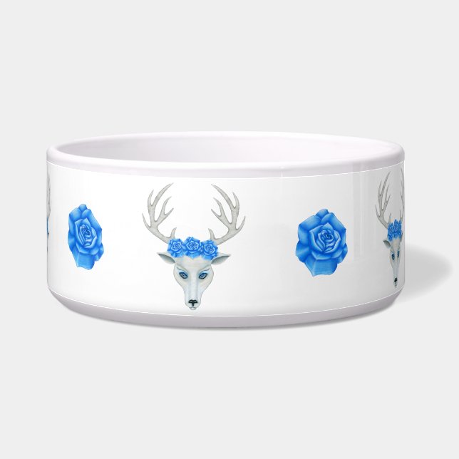 Tigela Fantasy White Deer Head Antlers Blue Eyes Rosas (Direita)