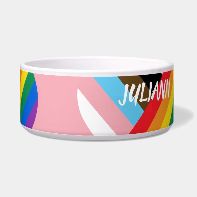 Tigela Feito Com Orgulho Coração Arco-íris Personalizado  (Direita)