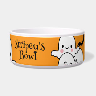 Tigela Feliz Halloween Personalizar o NOME PET Ghosts Bat