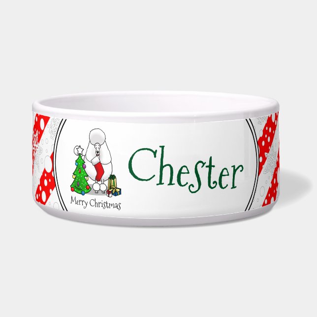 Tigela Feliz Natal Árvore 2 Poodle (branco) (Frente)