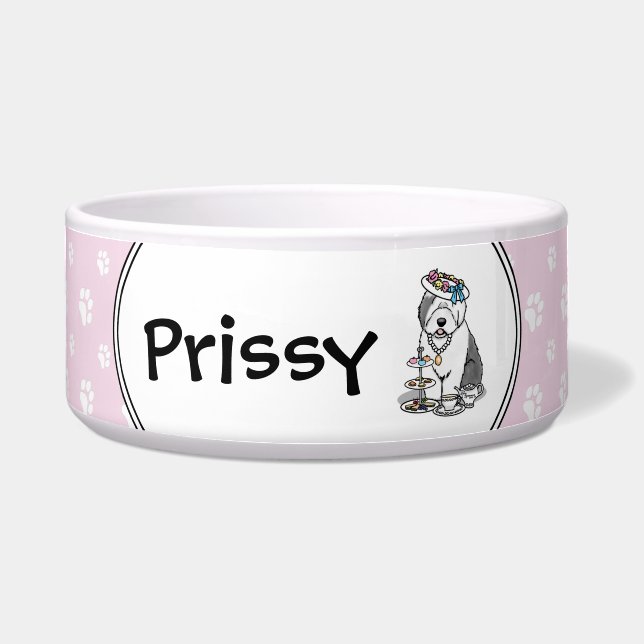 Tigela Festa de Bela Garota do Chá Velha Cão Inglês (Cinz (Frente)