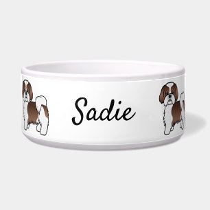 Tigela Fígado E Branco Shih Tzu Cute Cartoon Cão E Nome