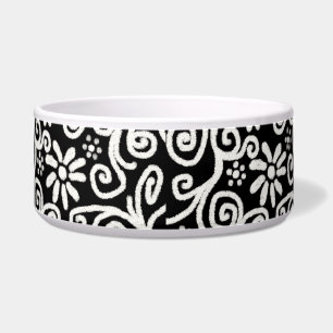 Tigela Flor branco preto e espiral flores