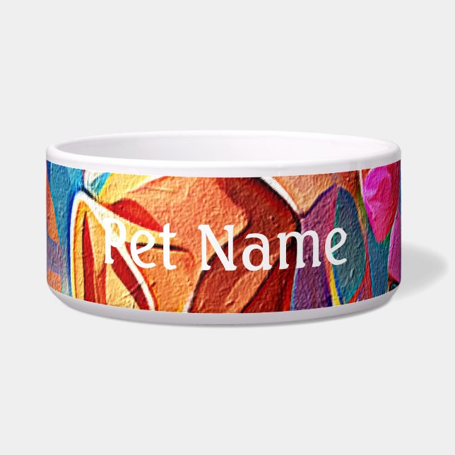 Tigela Floral Abstrato Art Laranja Vermelho Azul Flores (Frente)