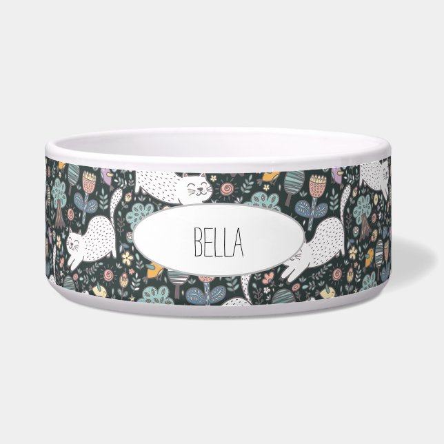 Tigela Floral de Gato Gótico Personalizado (Frente)