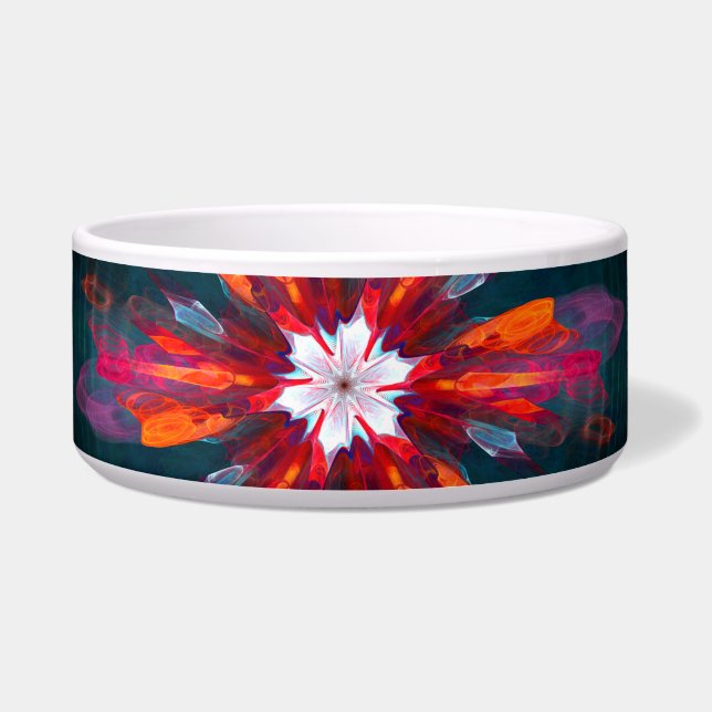 Tigela Floral Flores de Mandala Laranja Vermelho Abstrato (Frente)
