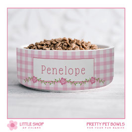 Tigela Floral Rosa Xadrez Personalizado Pet