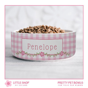 Tigela Floral Rosa Xadrez Personalizado Pet