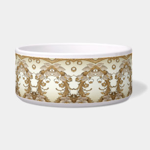 Tigela Flores brancas Pet Bowl, Decorativo e Dourado Cerâ