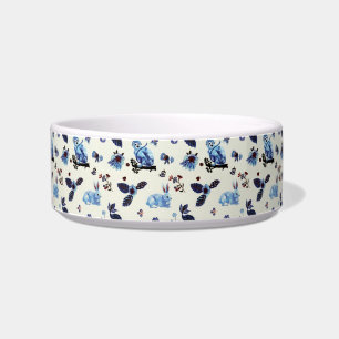 Tigela Flores Coelho Macaco Azul Vintagem Branca