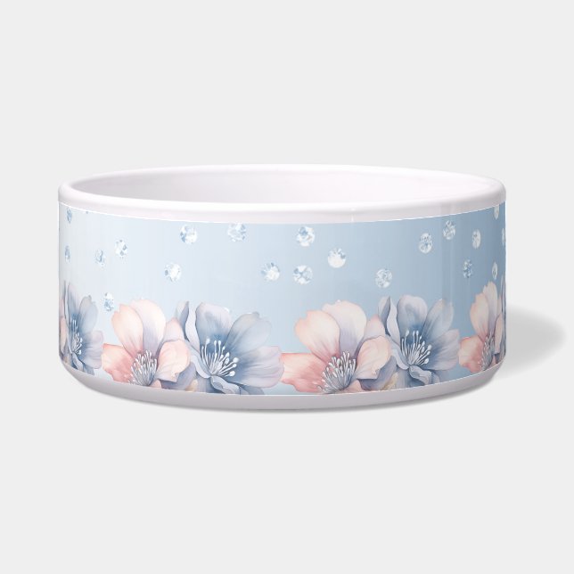 Tigela Flores Cor-de-rosa azuis Pet Bowl (Frente)