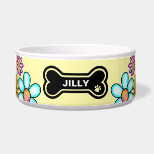 Tigela Flores Doodle Aquarela Cachorro Personalizado