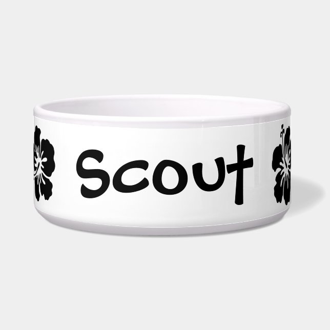 Tigela Flores preto e branco do hibiscus com nome (Frente)