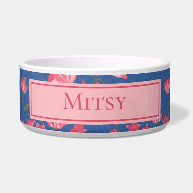 Tigela Flores rosa bonito na Bolsa Azul (Frente)