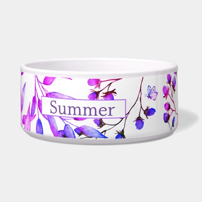 Tigela Flores roxas de aquarela e borboletas bonitinhas (Frente)