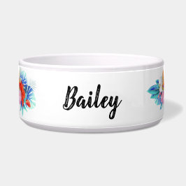 Tigela Flores Tropicais Exóticas em Rosa e Aqua