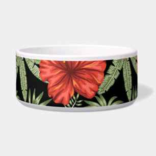 Tigela Flores tropicais vermelhas Folhas verdes