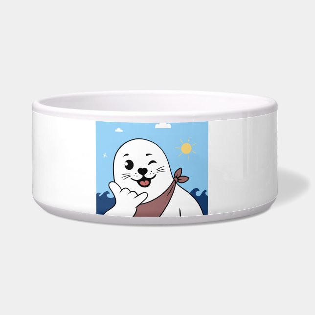 Tigela Foca Piscando de Lenço no Pescoço Fazendo Sinal de (Frente)