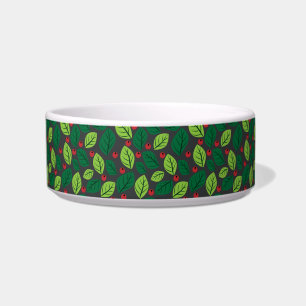 Tigela Folhas Verdes, Berries Vermelhos, Padrão De Folhas